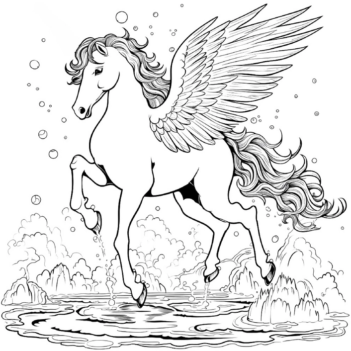 malvorlage-pegasus-im-wasser-gefuegelt