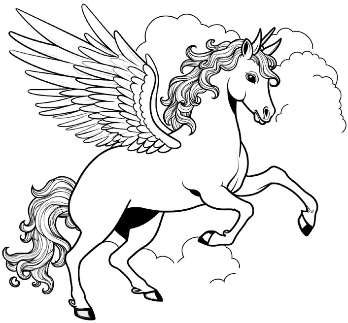 malvorlage-pegasus-in-den-wolken