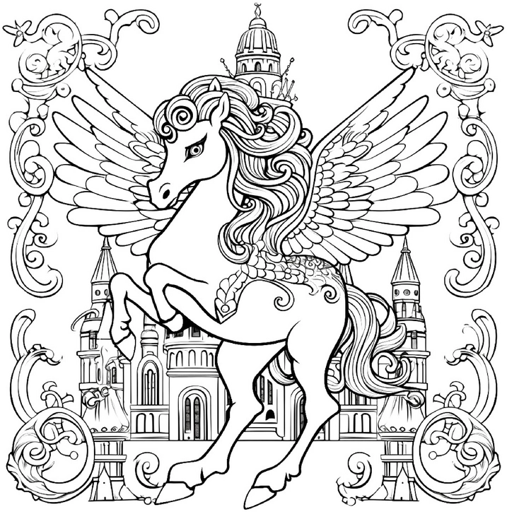 malvorlage-pegasus-mit-architektonischen-elementen