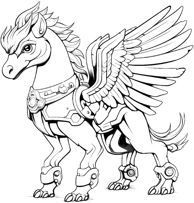 malvorlage-pegasus-mit-fluegeln-und-mechanischem-design