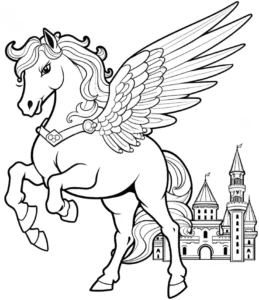 malvorlage-pegasus-mit-schloss-zum-ausmalen