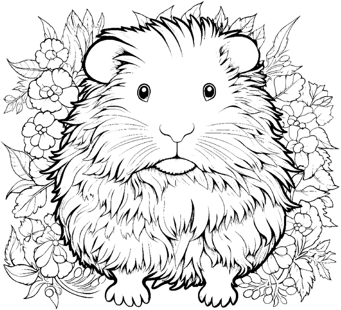 malvorlage-pelziges-meerschweinchen-mit-blumen
