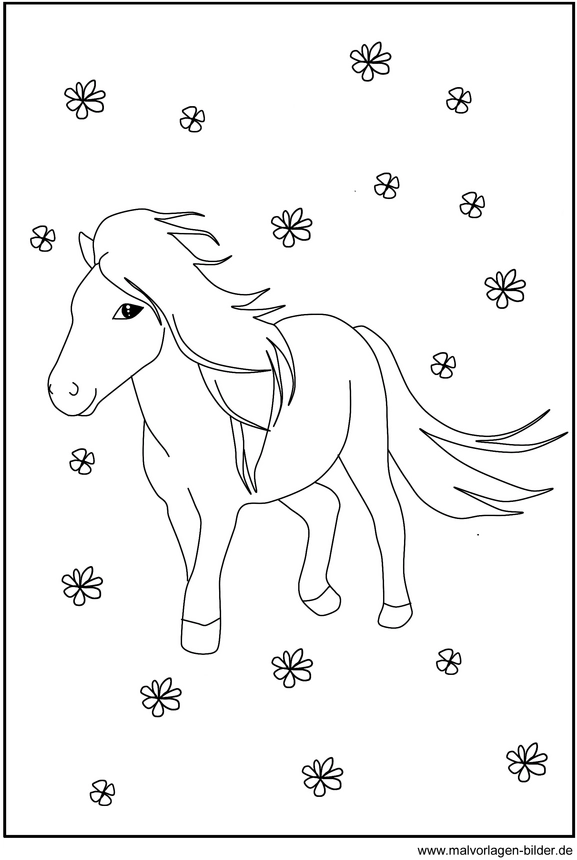 malvorlage-pferd-mit-blumen