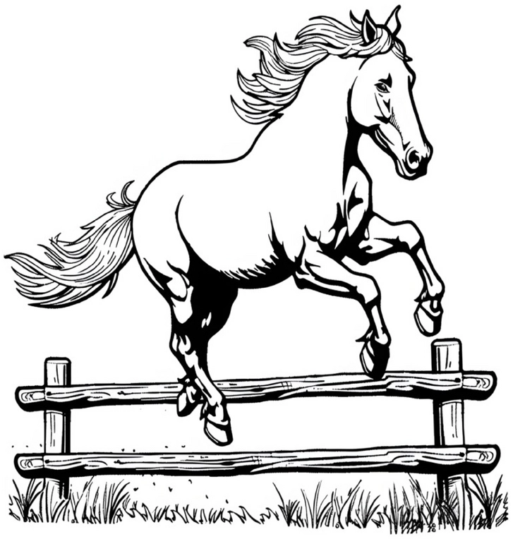 malvorlage-pferd-springt-ueber-zaun