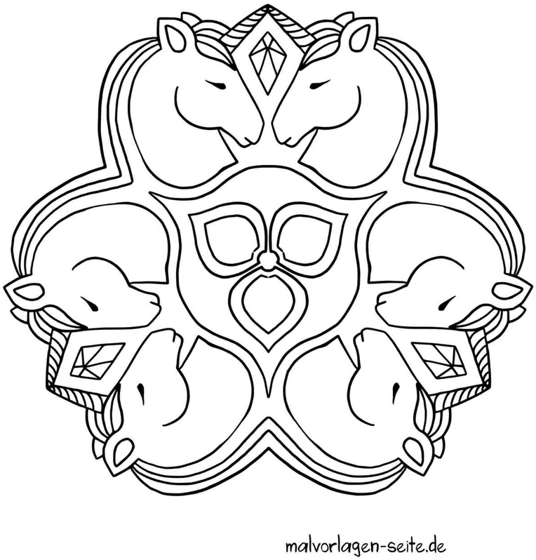 malvorlage-pferde-im-mandala-design