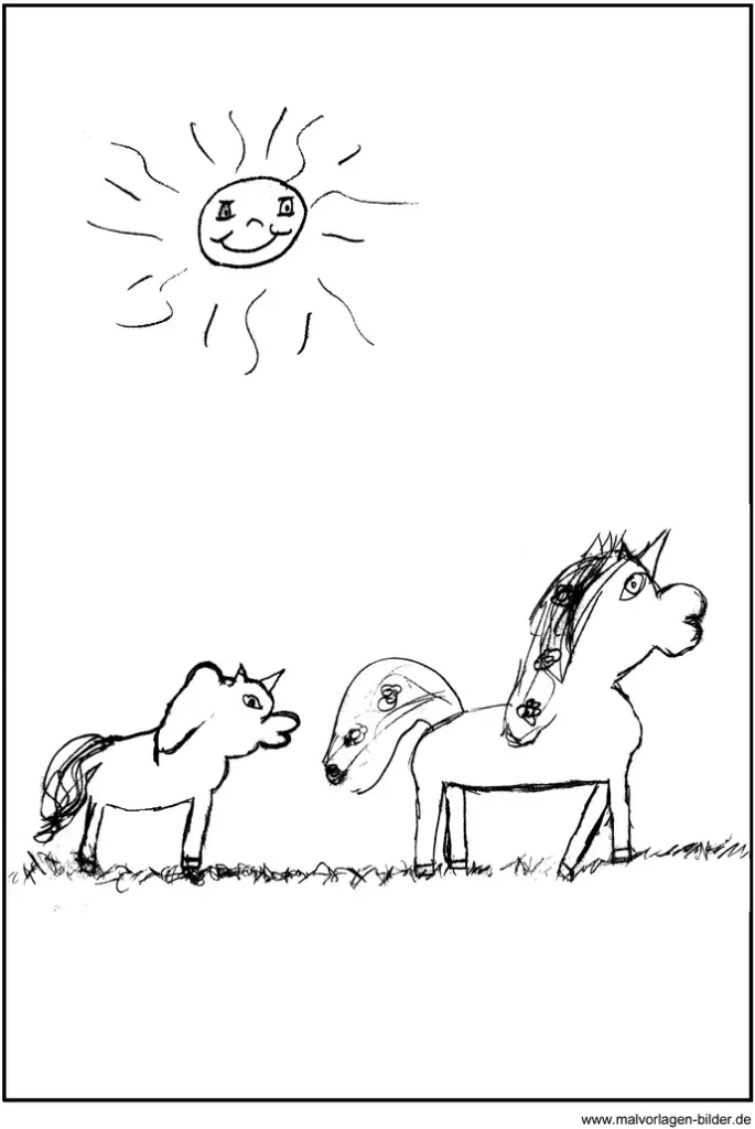 malvorlage-pferde-unter-der-sonne