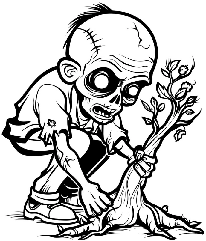 malvorlage-pflanzender-zombie-ausmalbild