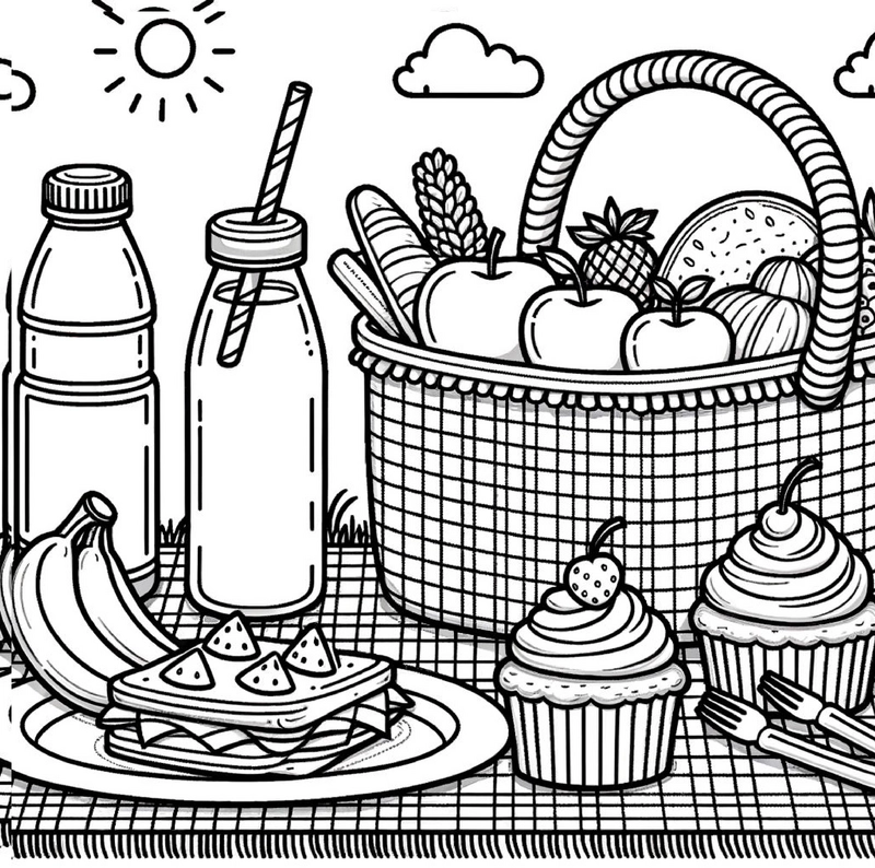 malvorlage-picknick-obst-cupcakes-ausmalen