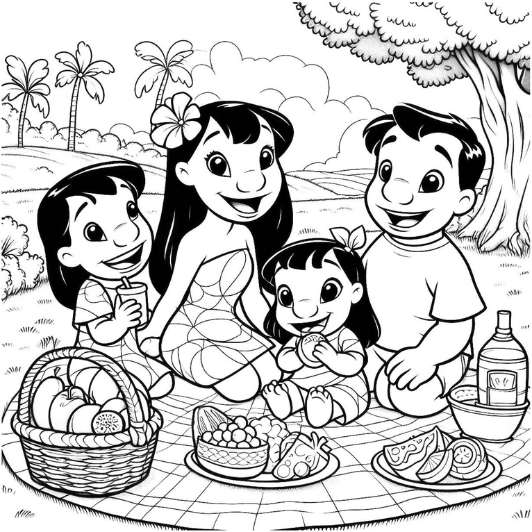 malvorlage-picknick-szene-mit-familie-zum-ausmalen