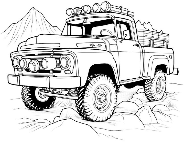 malvorlage-pickup-truck-in-der-natur