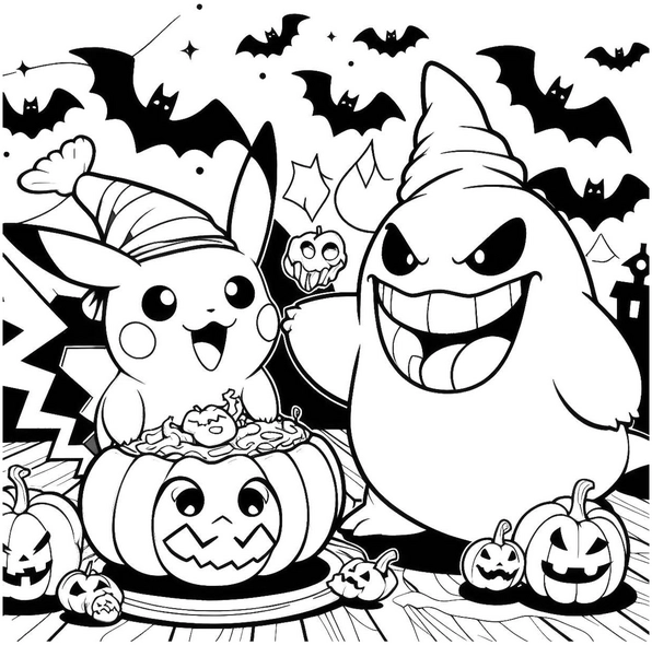malvorlage-pikachu-und-geist-halloween