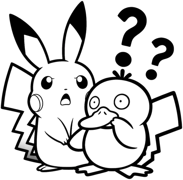 malvorlage-pikachu-und-psyduck-mit-fragezeichen