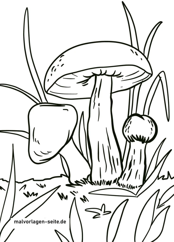 malvorlage-pilze-in-der-natur-mit-verschiedenen-formen-und-figuren