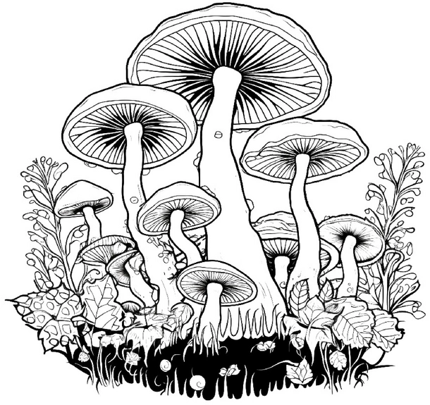 malvorlage-pilze-in-verschiedenen-formen-und-anordnungen