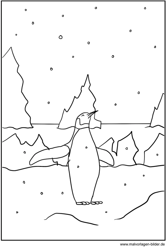 malvorlage-pinguin-in-winterlandschaft