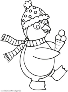 malvorlage-pinguin-mit-muetze-und-schal-winter