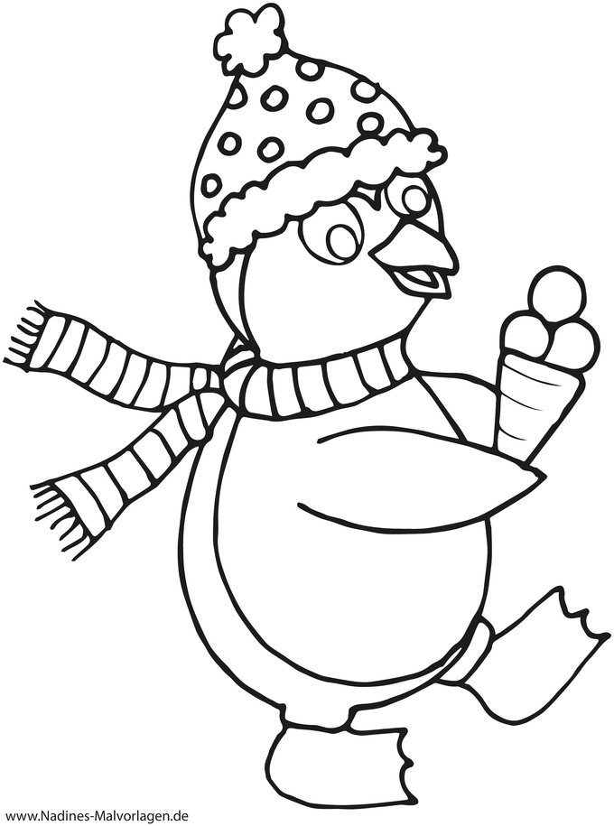 malvorlage-pinguin-mit-muetze-und-schal-winter