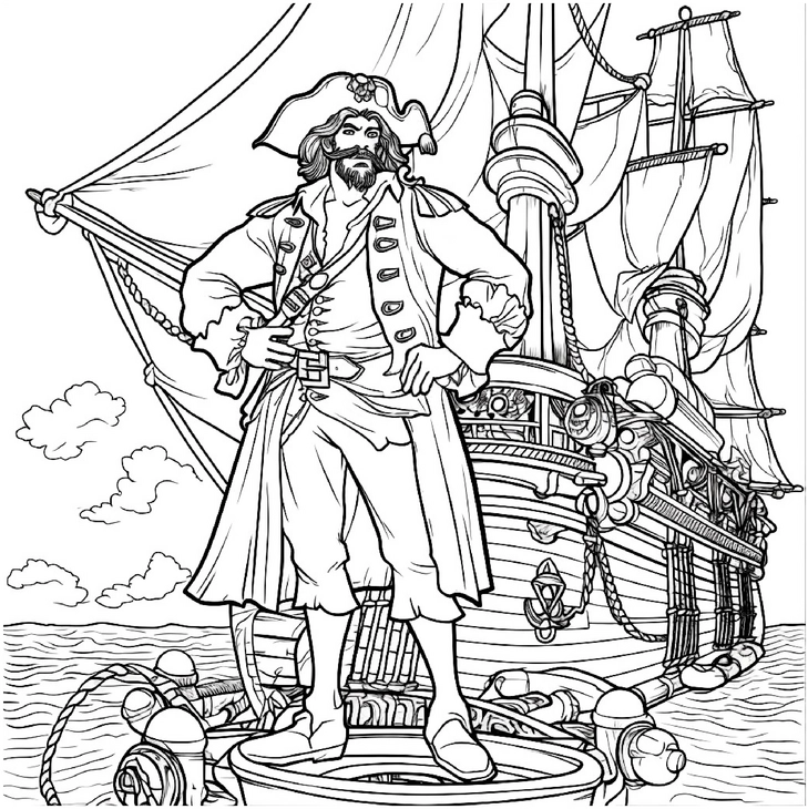 malvorlage-pirat-auf-einem-schiff