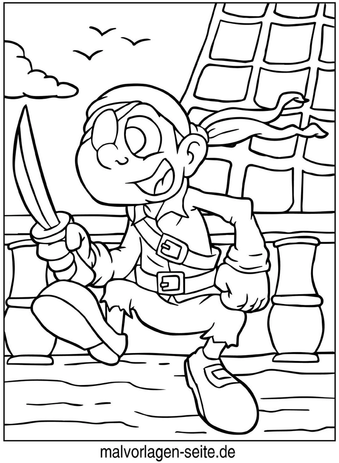 malvorlage-pirat-mit-schwert-auf-dem-schiff