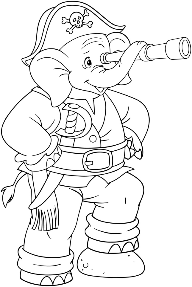 malvorlage-piratenelefant-mit-fernrohr-und-totenkopf