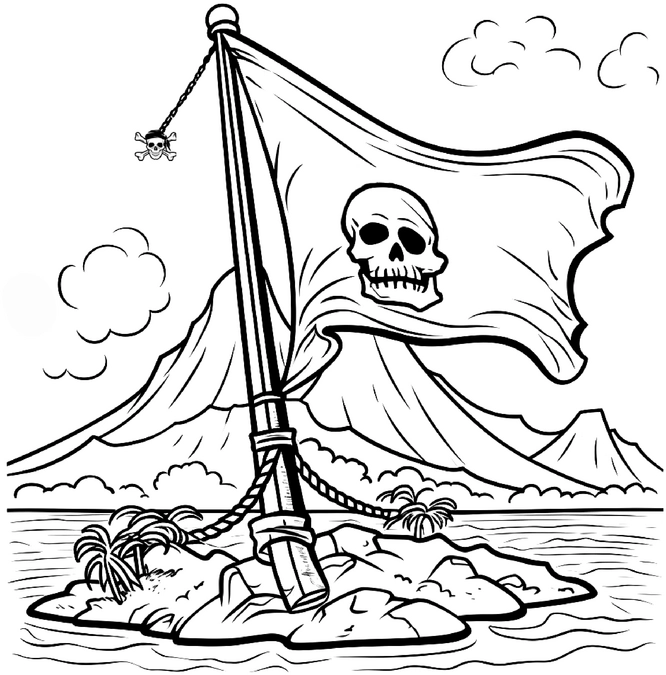 malvorlage-piratenflagge-auf-einer-insel