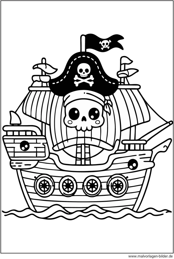 malvorlage-piratenschiff-mit-schaedel-und-totenkopf