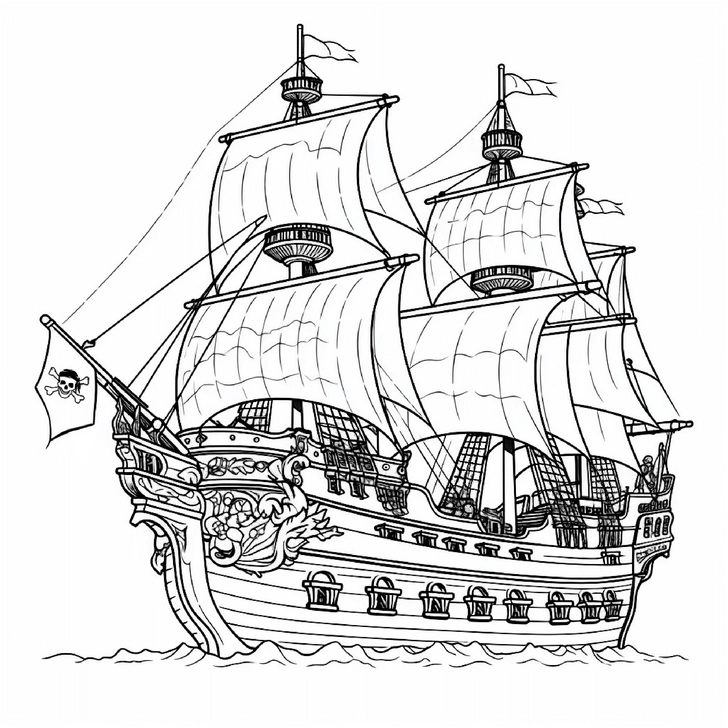 malvorlage-piratenschiff-mit-segel-und-totenkopf