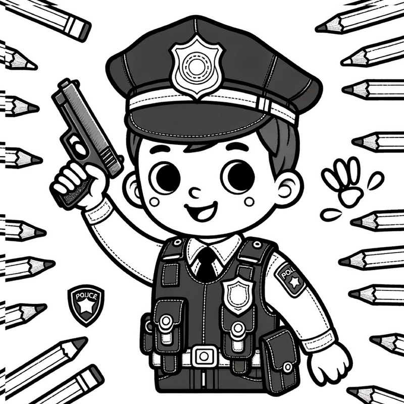 malvorlage-polizei-mit-buntstiften-und-kreativen-ausmalideen