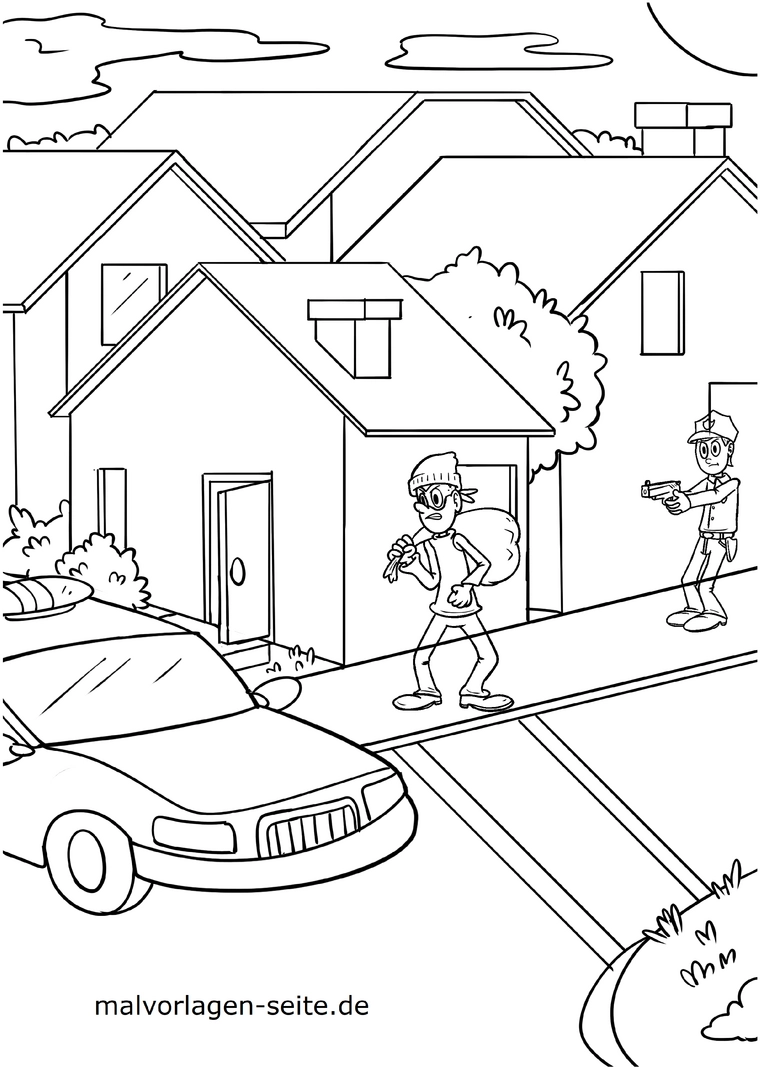 malvorlage-polizei-und-verbrecher-in-der-stadt