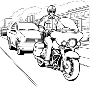 malvorlage-polizist-auf-motorrad-in-der-stadt