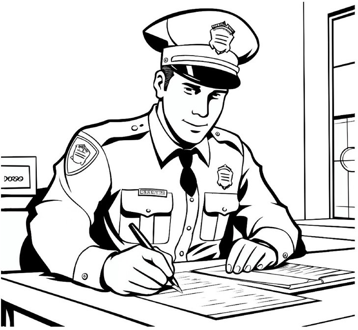 malvorlage-polizist-bei-notizen-in-der-polizeistation