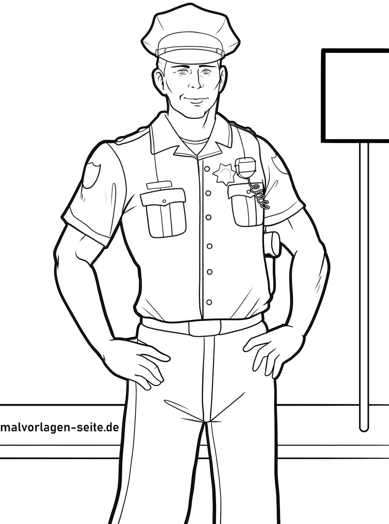 malvorlage-polizist-in-uniform-mit-schild