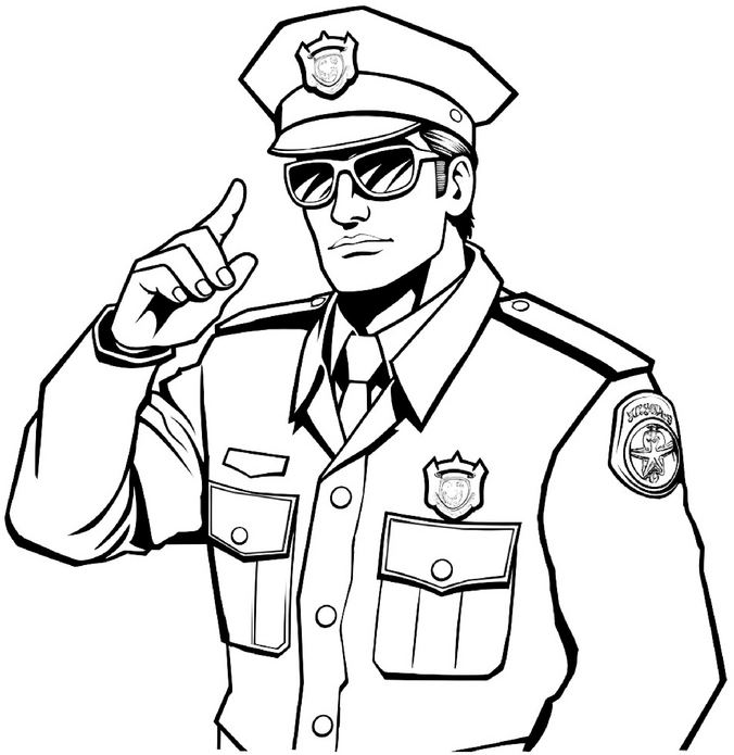 malvorlage-polizist-in-uniform-mit-sonnenbrille