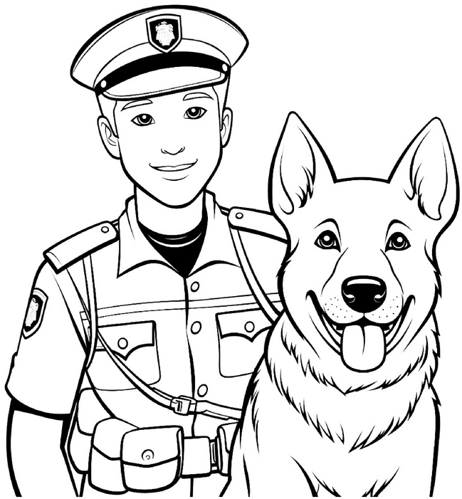 malvorlage-polizist-mit-hund