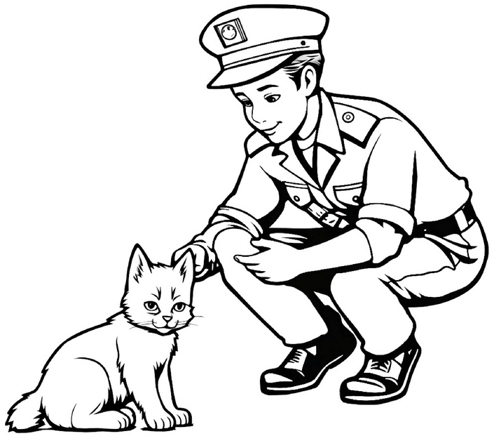 malvorlage-polizist-mit-katze-ausmalbild
