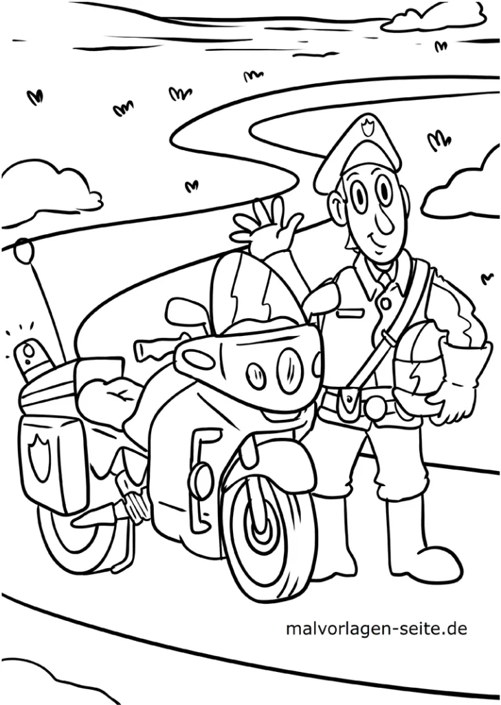 malvorlage-polizist-mit-motorrad-zeichnen