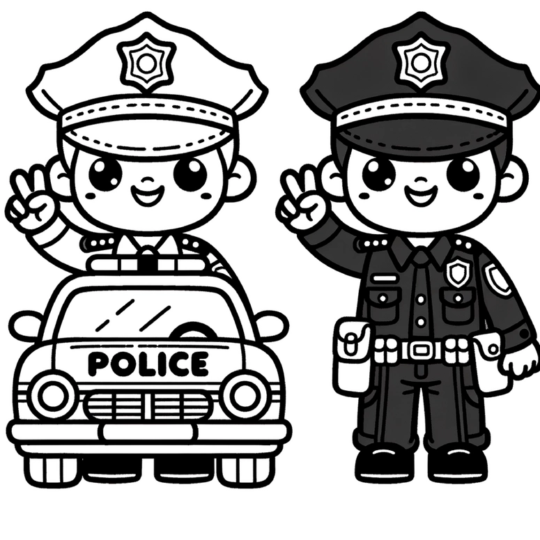 malvorlage-polizist-und-polizeiauto-zum-ausdrucken