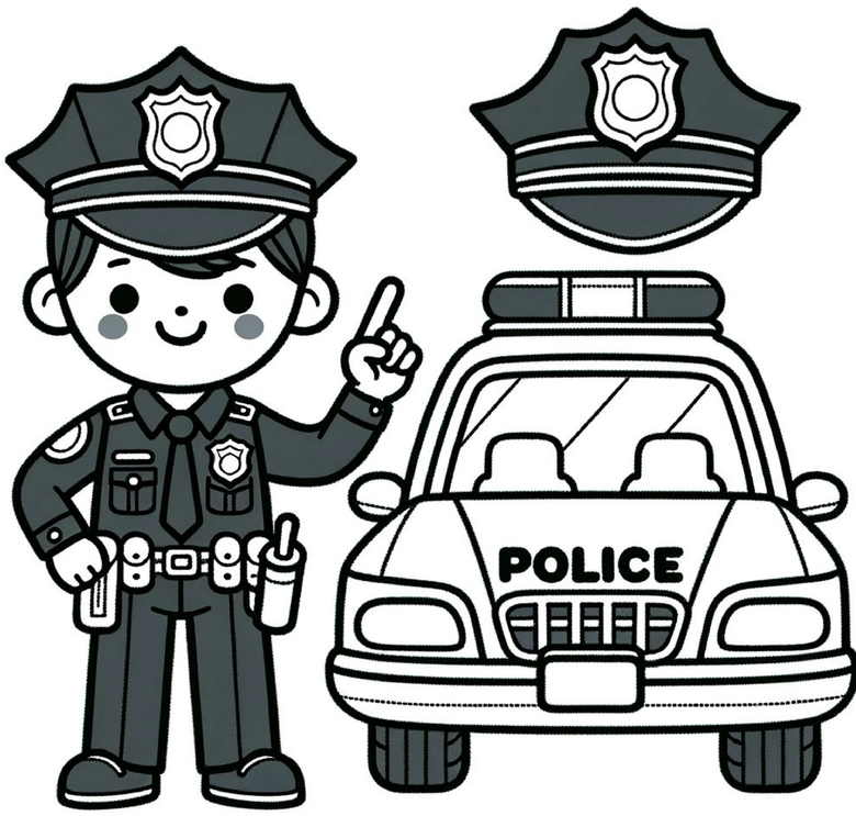 malvorlage-polizist-und-polizeiwagen