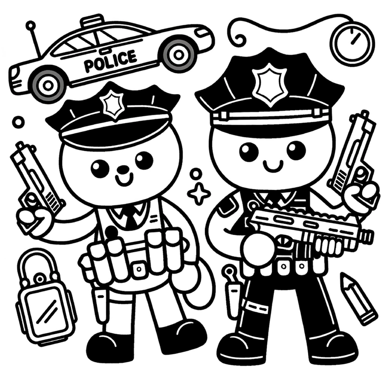 malvorlage-polizisten-und-polizeiauto-ausmalbild