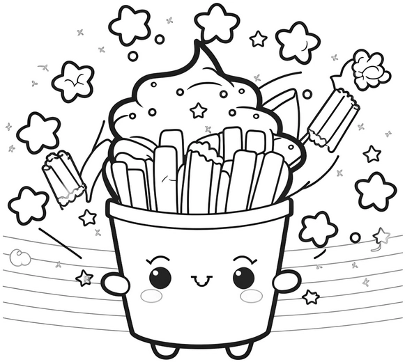 malvorlage-pommes-frites-becher-mit-popcorn-und-sternen