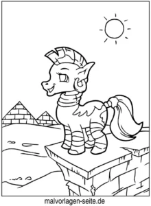 malvorlage-pony-in-der-wueste-mit-pyramiden