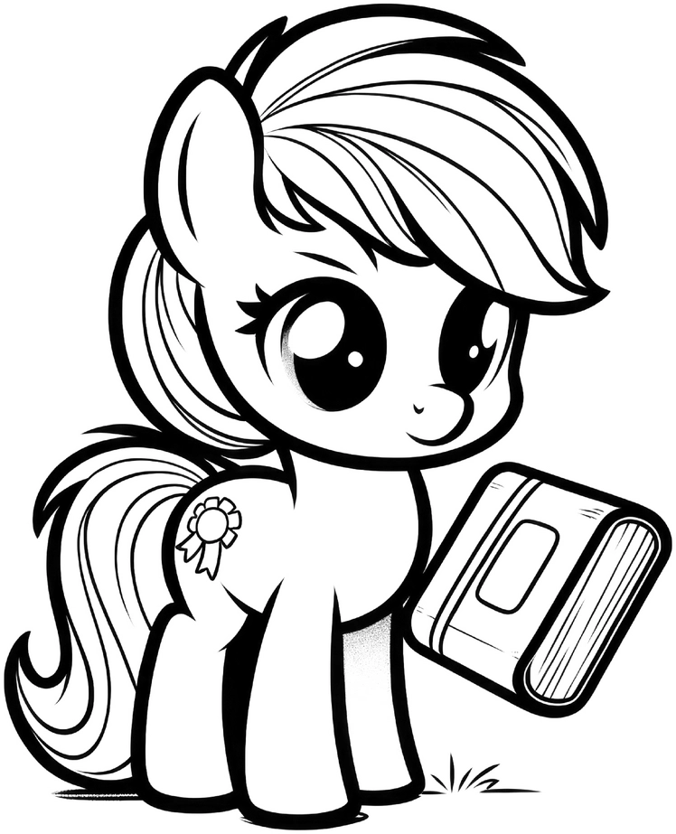 malvorlage-pony-mit-buch-fuer-kinder