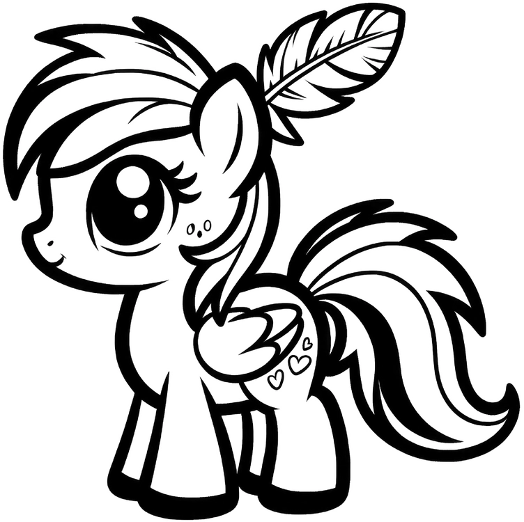 malvorlage-pony-mit-feder-und-grossen-augen