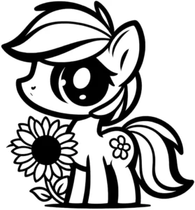 malvorlage-pony-mit-sonnenblume