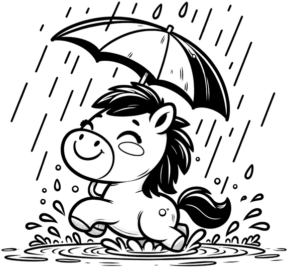 malvorlage-pony-regenschirm-im-regen