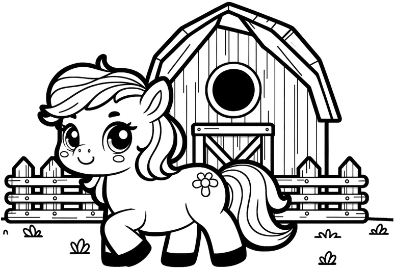 malvorlage-pony-vor-stall-ausmalbild