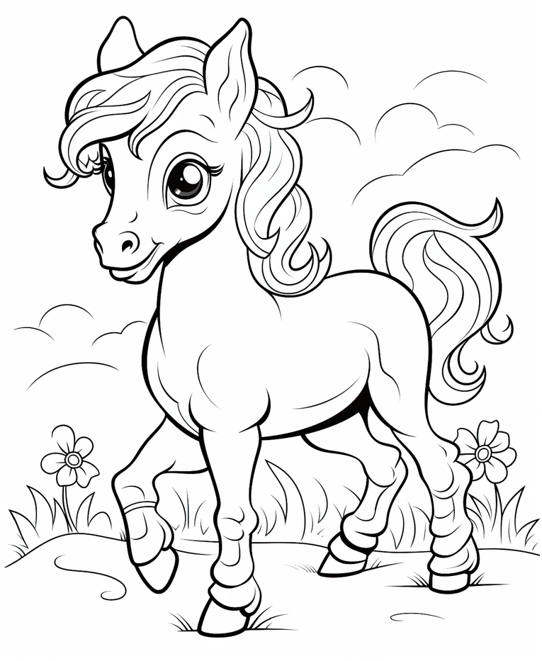 malvorlage-ponys-in-der-wiese