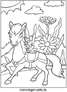 malvorlage-ponys-mit-blumen-ausmalen