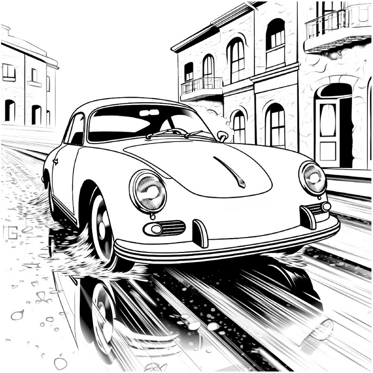 malvorlage-porsche-in-der-stadt-mit-architektur