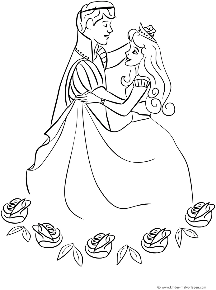 malvorlage-prinz-und-prinzessin-beim-tanz-mit-rosen